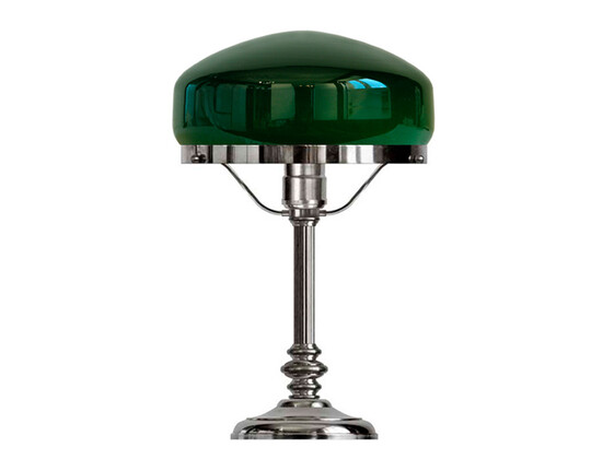 Bordslampa Karlfeldt - förnicklad / grön glasskärm